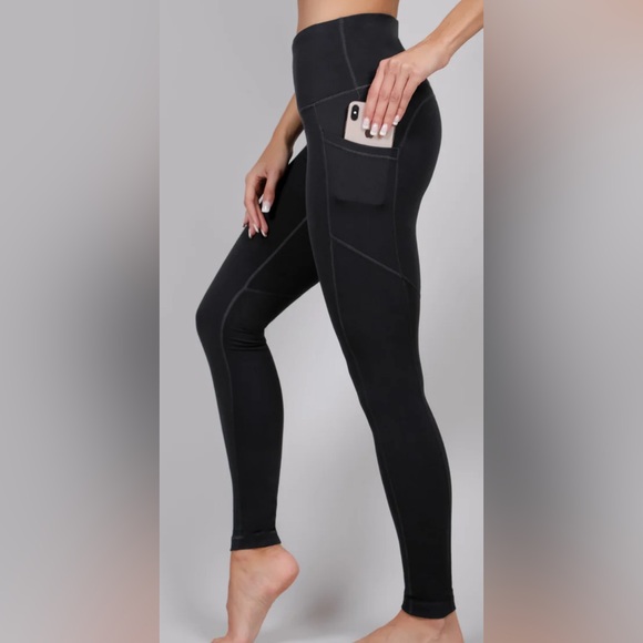 Hypertek High Waist Leggings Womens M Black Side Pocket Athletic Gym Athleisure - Picture 2 of 9